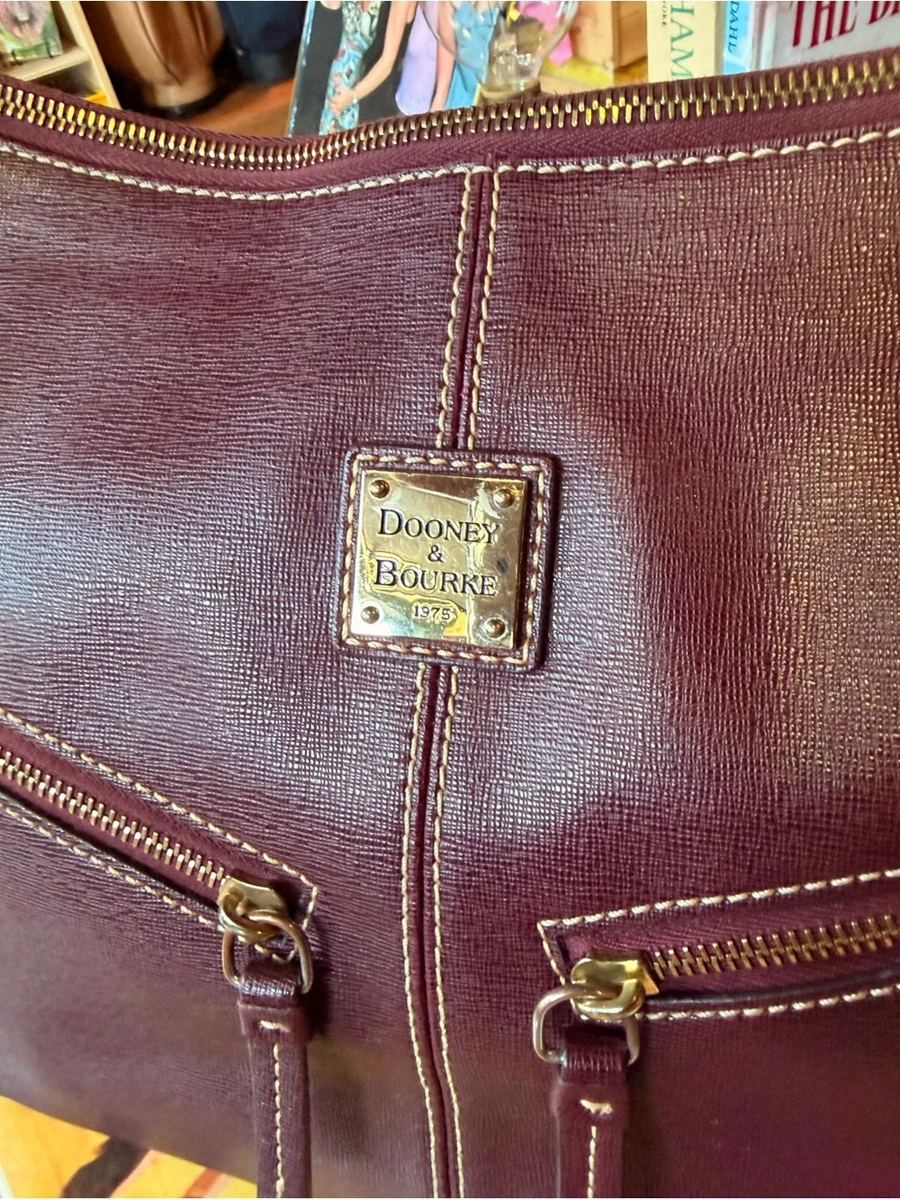 Dooney & Bourke Mary Pebble Grain Leather Hobo Bag Plum Burgundy